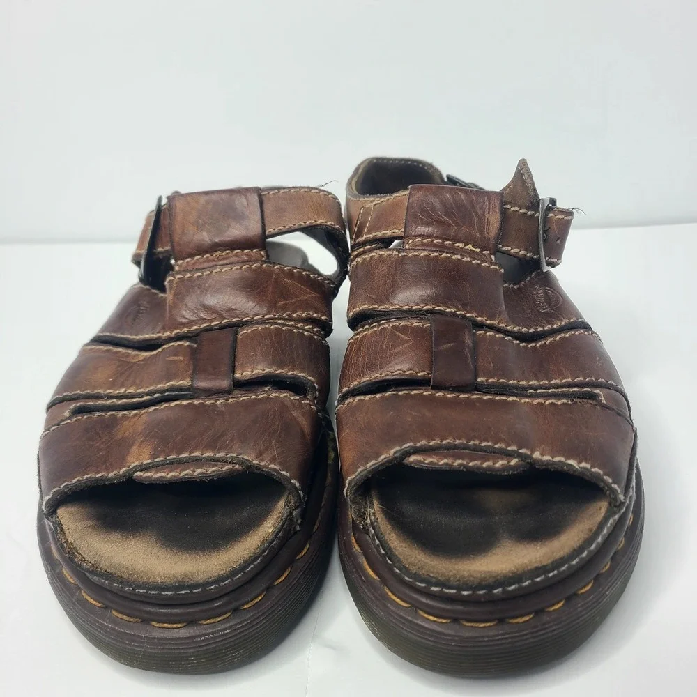Vtg Y2K Doc Marten Chunky Fisherman Brown Leather Sandals Mens 10 US England